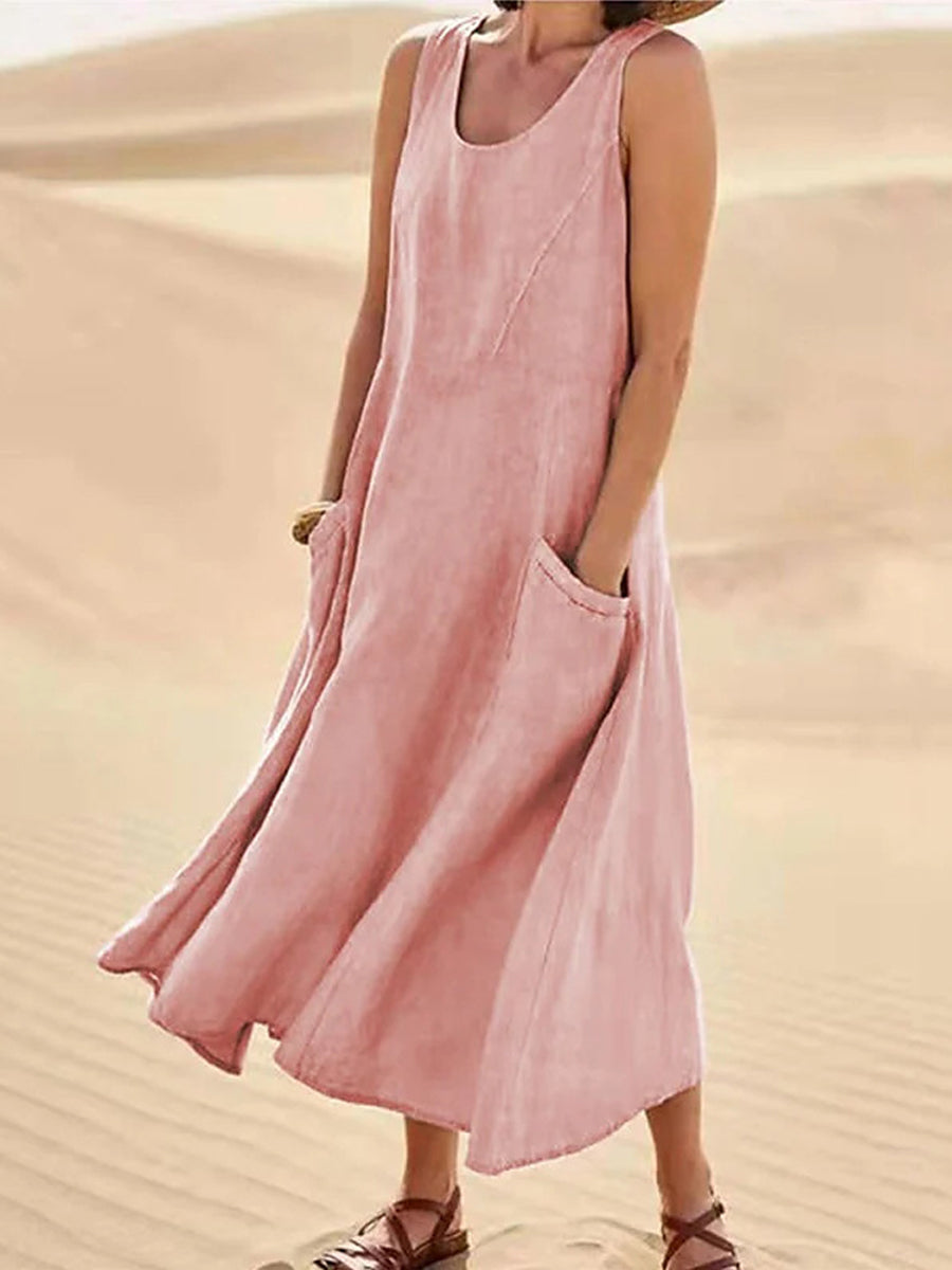 Women's Casual Elegant Sleeveless Cotton Midi Dress gracestitchs