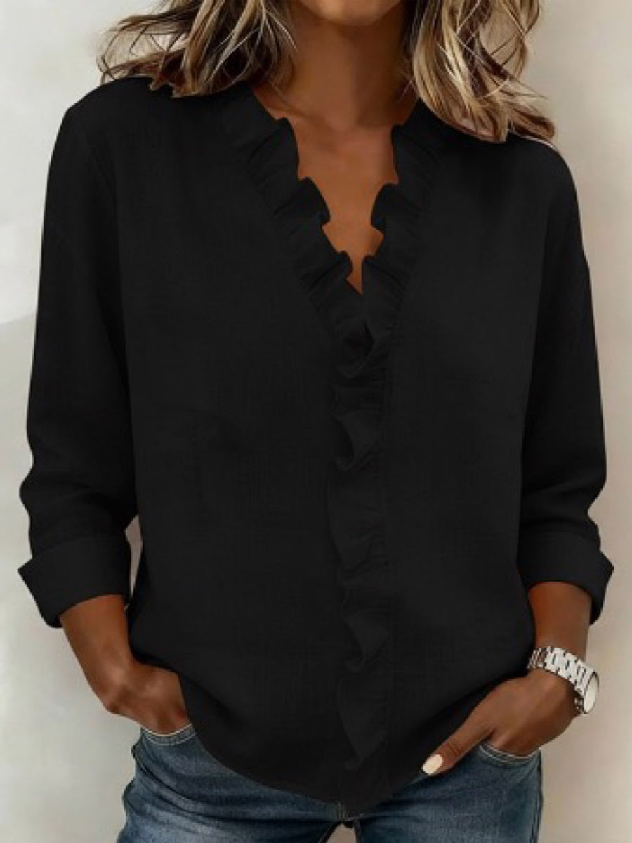 Women's Casual Elegant Ruffle Long-Sleeve Shirt gracestitchs