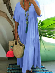 Women's Casual Loose-Fit V-Neck Dress gracestitchs