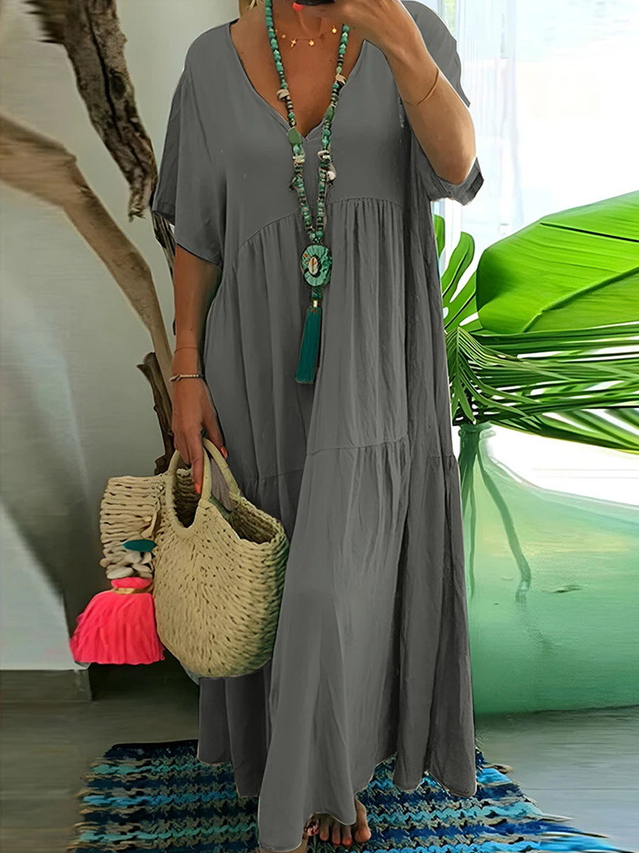 Women's Casual Loose-Fit V-Neck Dress gracestitchs