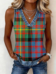 Women's Classic Plaid Pattern Denim Patchwork Top gracestitchs
