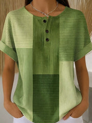 Women's Color Block Graphic Geometric Printed Waffle Short Sleeved Top gracestitchs