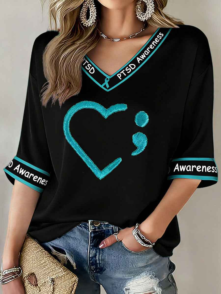 Women's PTSD Awareness Veteran Printed T-shirt
