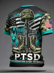 Men's PTSD Awareness Veteran Printed T-shirt