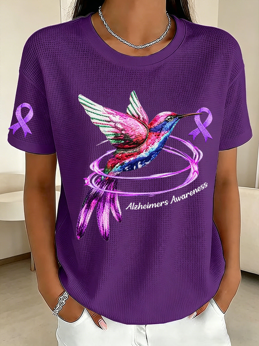 Women's Alzheimer's Awareness Purple Ribbon Waffle Fabric Short-sleeved T-shirt gracestitchs