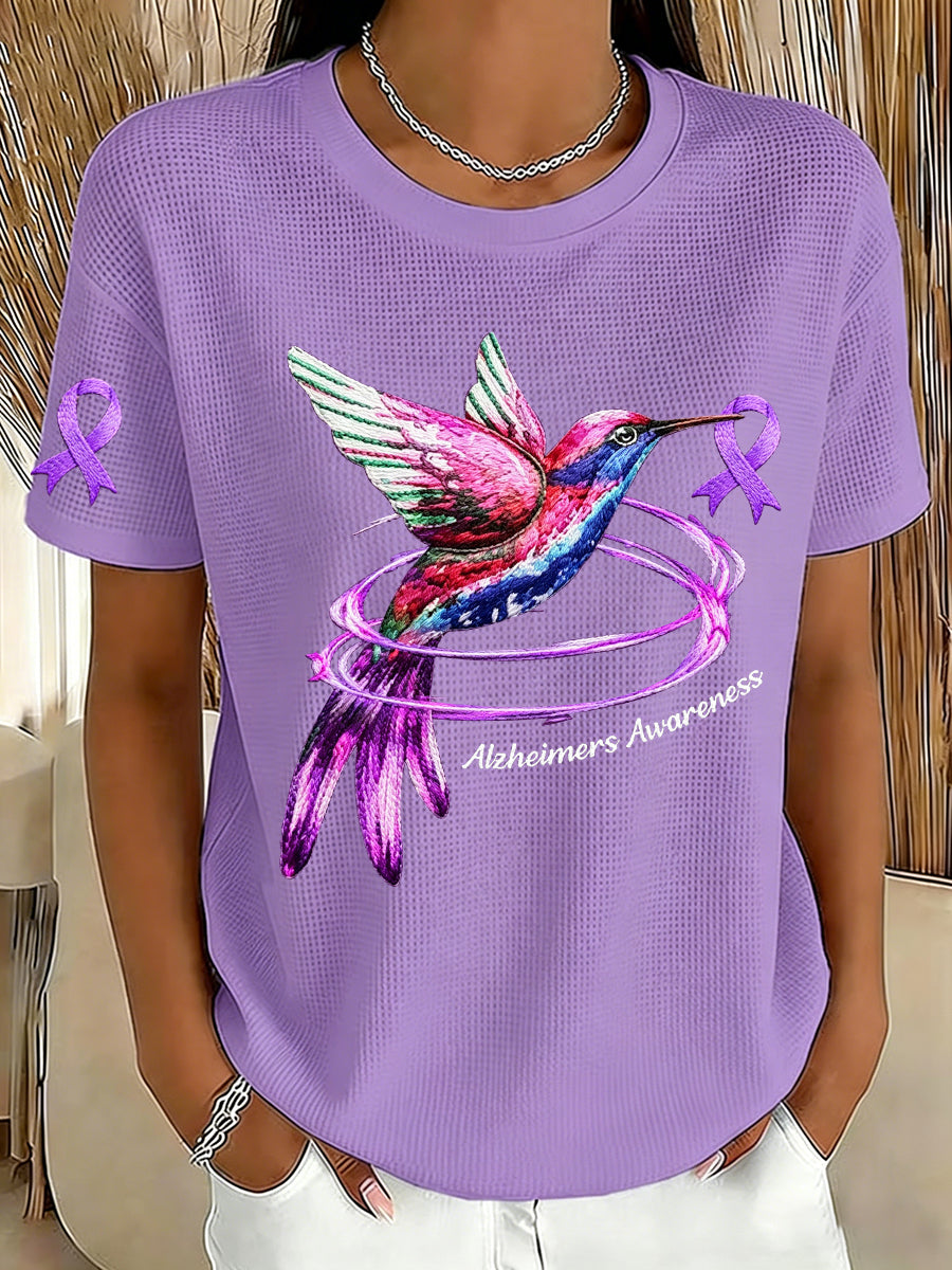 Women's Alzheimer's Awareness Purple Ribbon Waffle Fabric Short-sleeved T-shirt gracestitchs