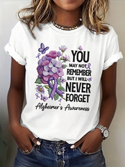 Women's Casual Alzheimer's Awareness Purple Flowers Short Sleeve T-Shirt gracestitchs