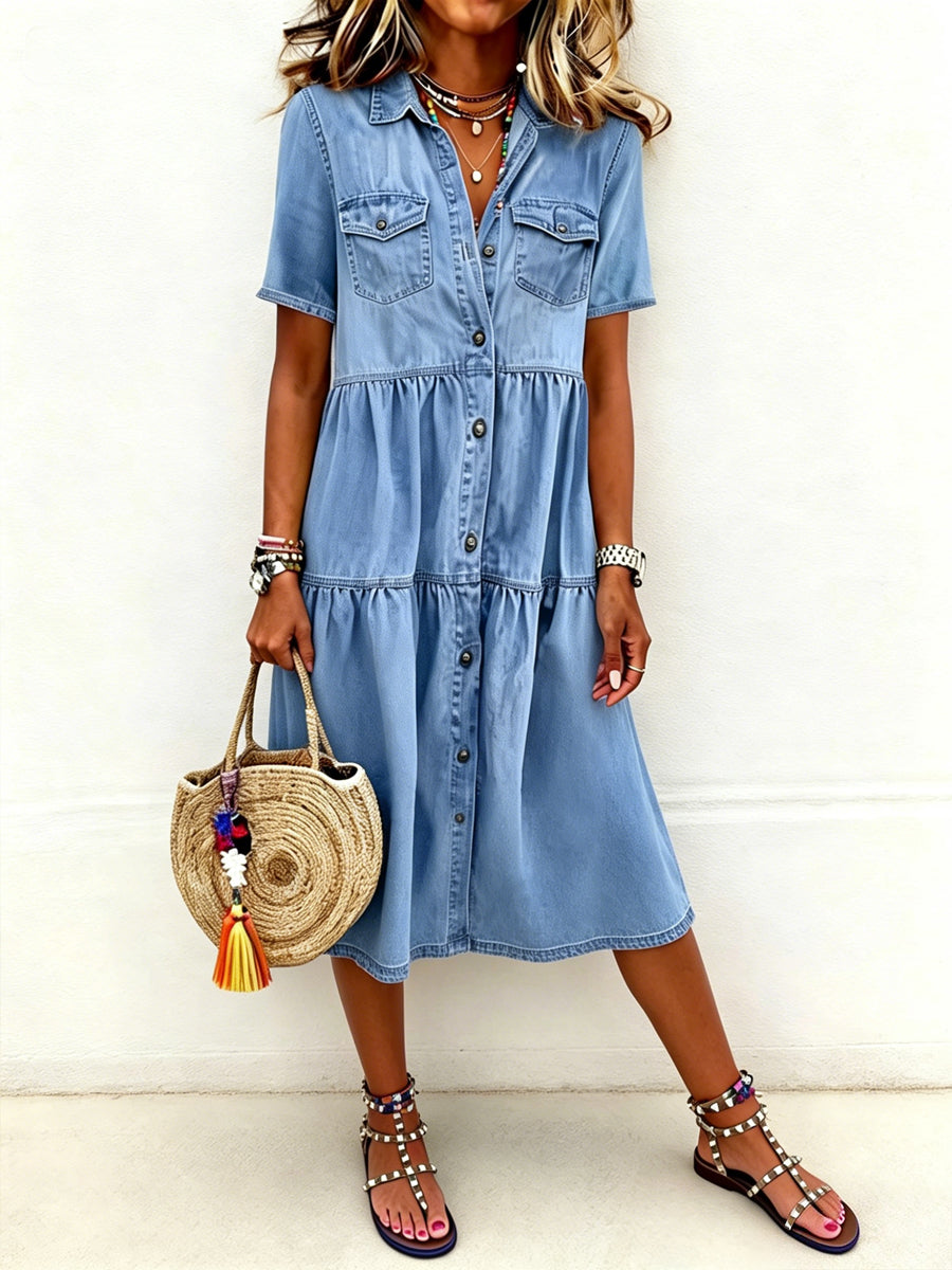 Women's Casual Elegant Denim Shirt Dress gracestitchs