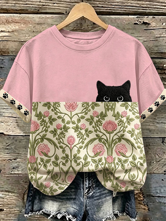 Women's Cute Cat Art Casual Short Sleeve T-shirt gracestitchs