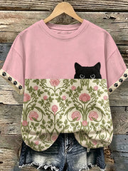 Women's Cute Cat Art Casual Short Sleeve T-shirt gracestitchs
