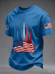 Men's Independence Day American Flag Jet Planes Print Casual Tee gracestitchs