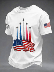 Men's Independence Day American Flag Jet Planes Print Casual Tee gracestitchs