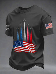 Men's Independence Day American Flag Jet Planes Print Casual Tee gracestitchs