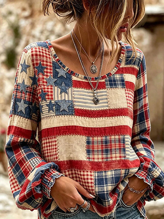 Women's American Flag Print Casual T-shirt gracestitchs