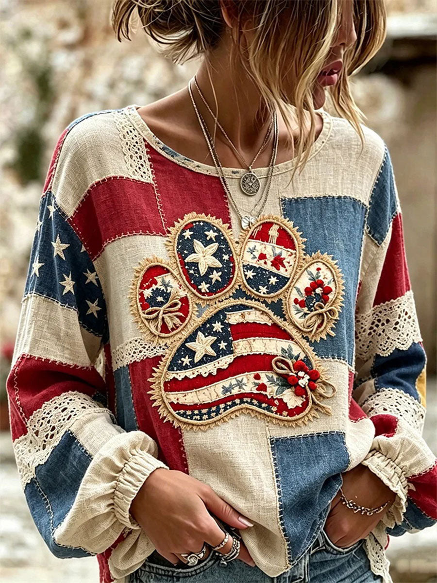 Women's American Flag Print Casual T-shirt gracestitchs