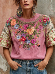 Women's Breast Cancer Awareness Pink Floral Art Printed T-Shirt gracestitchs