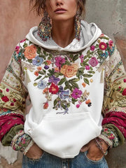 Women's Breast Cancer Awareness Floral Art Hooded Sweatshirt gracestitchs