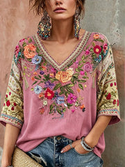 Women's Breast Cancer Awareness Pink Floral Art Printed T-Shirt gracestitchs