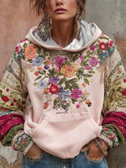 Women's Breast Cancer Awareness Floral Art Hooded Sweatshirt gracestitchs