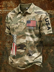 Men's USA Flag Camouflage Print Casual Polo gracestitchs