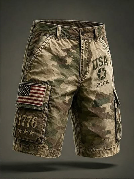 Men's USA Flag Camouflage Print Casual Cargo Shorts gracestitchs