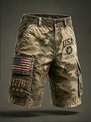 Men's USA Flag Camouflage Print Casual Cargo Shorts gracestitchs