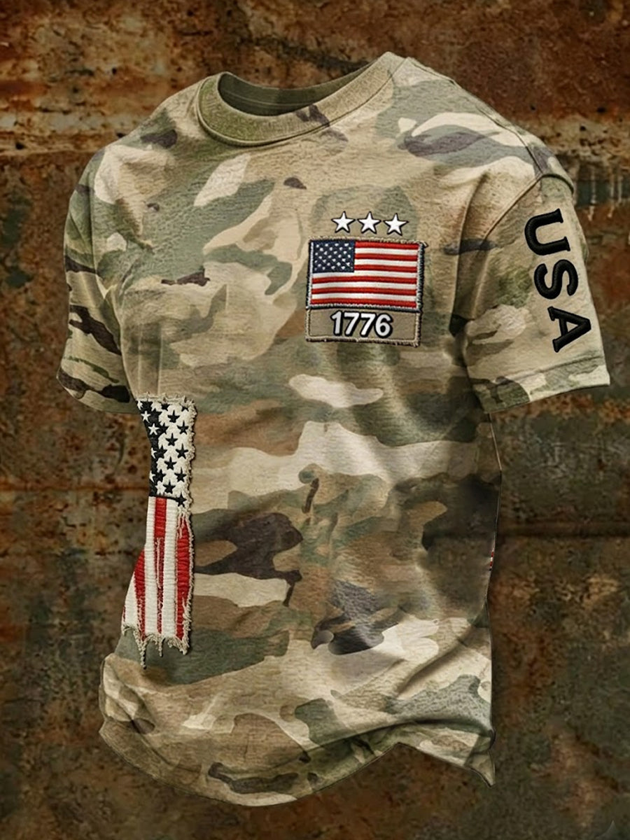 Men's USA Flag Camouflage Print Casual Tee gracestitchs