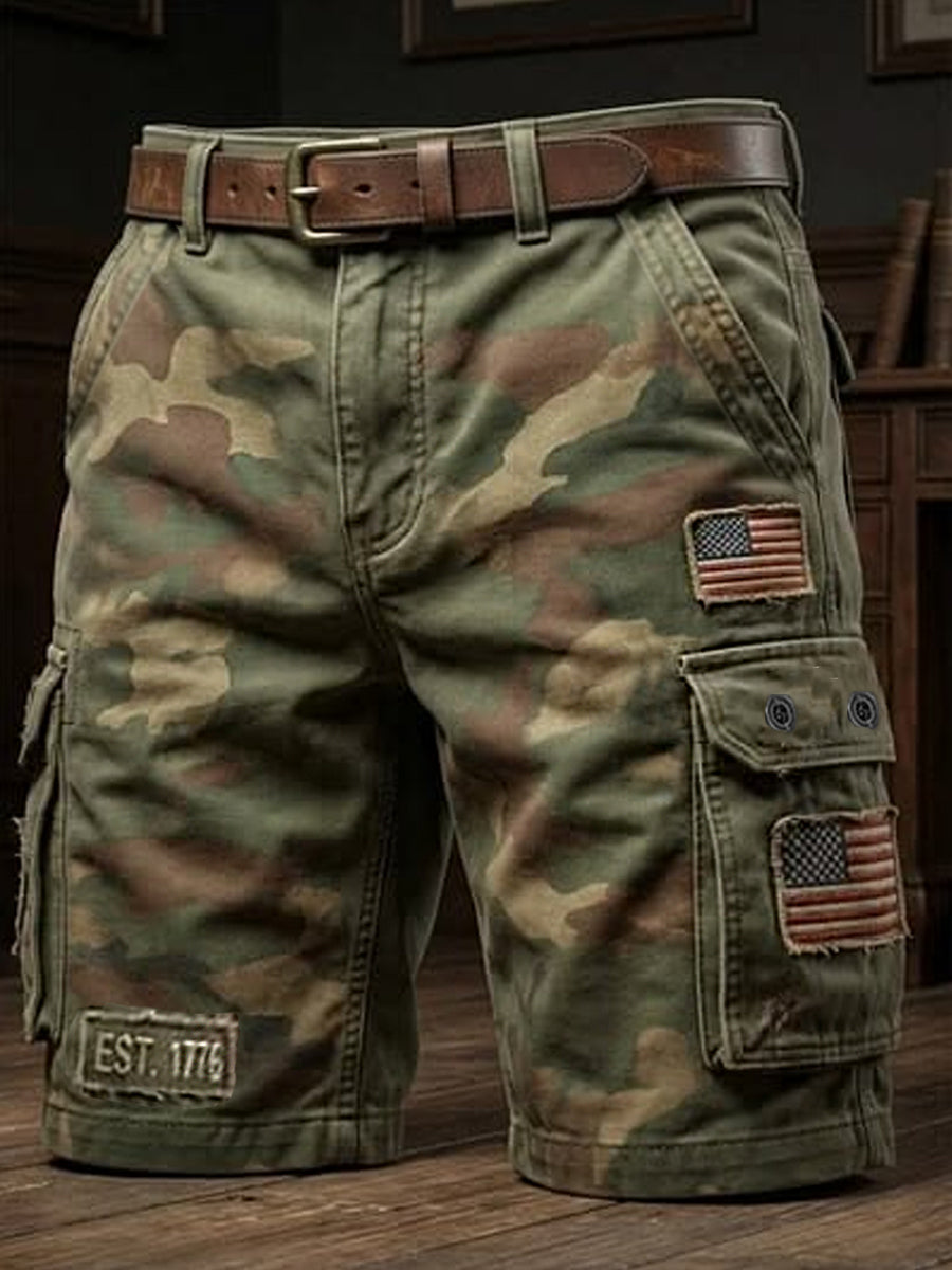 Men's USA Flag Camouflage Print Casual Cargo Shorts gracestitchs
