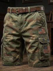 Men's USA Flag Camouflage Print Casual Cargo Shorts gracestitchs