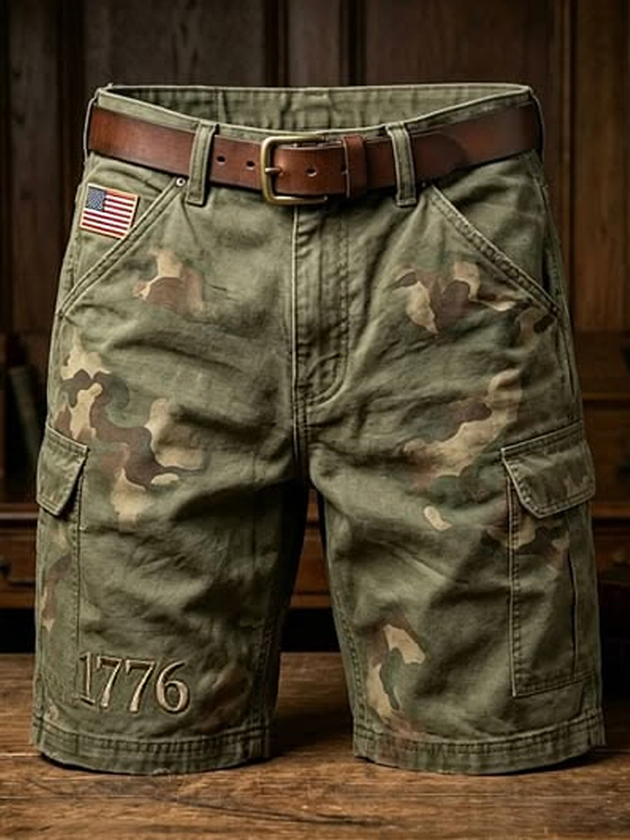 Men's USA Flag Camouflage Print Casual Cargo Shorts gracestitchs
