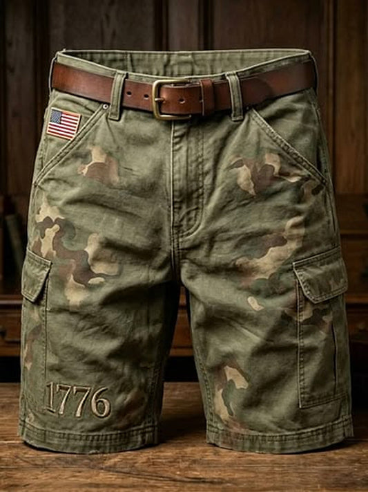 Men's USA Flag Camouflage Print Casual Cargo Shorts gracestitchs