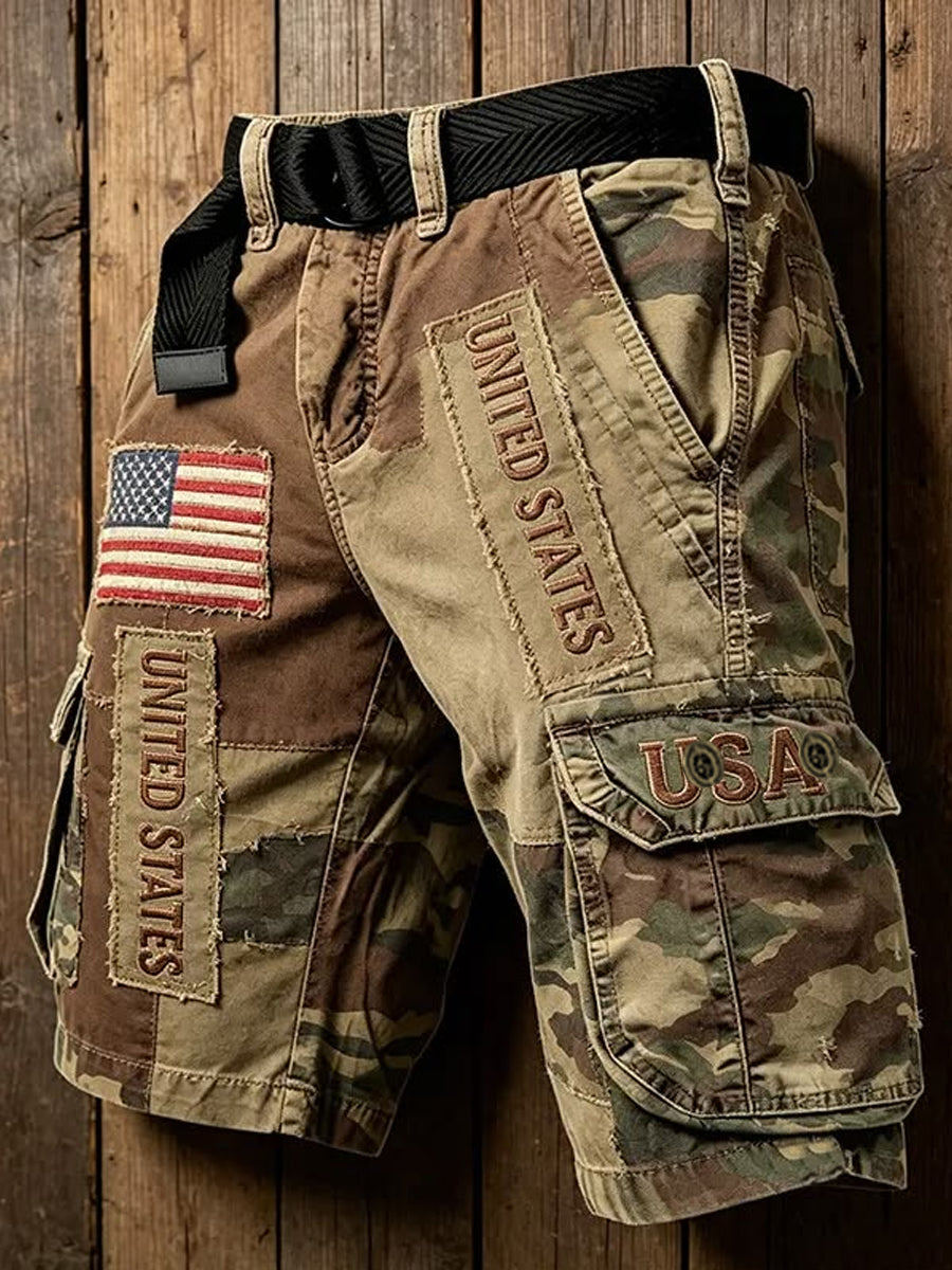 Men's USA Flag Camouflage Print Casual Cargo Shorts gracestitchs