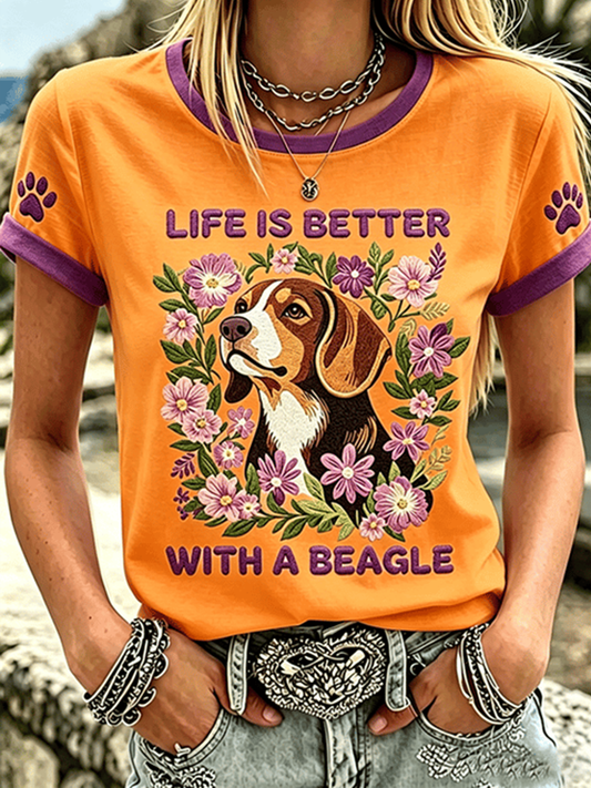 Women's Life Is Is Better With A Beagle Short-sleeved T-shirt gracestitchs