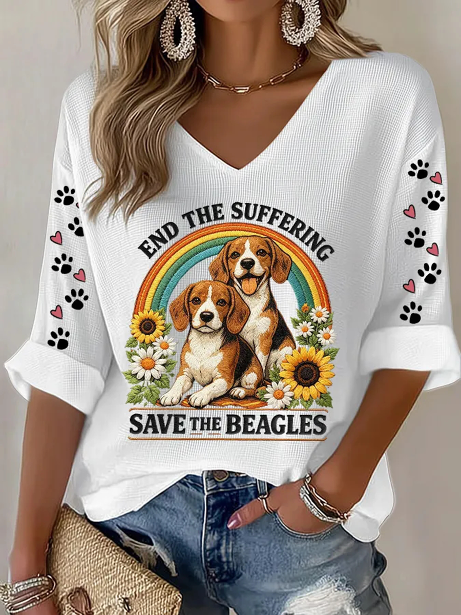 Women's End The Suffering  Save The Beagles Waffle T-shirt gracestitchs
