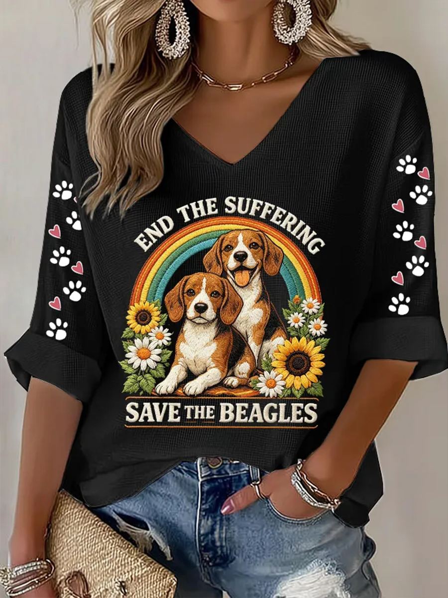 Women's End The Suffering  Save The Beagles Waffle T-shirt gracestitchs