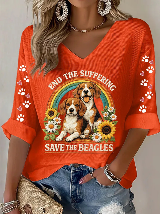 Women's End The Suffering  Save The Beagles Waffle T-shirt gracestitchs