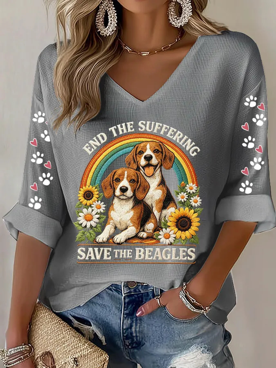 Women's End The Suffering  Save The Beagles Waffle T-shirt gracestitchs