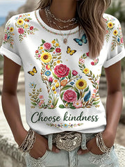 Women's Floral Cats Print Casual Tee gracestitchs