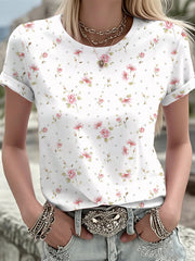 Women's Pink Flowers Printed T-shirt gracestitchs