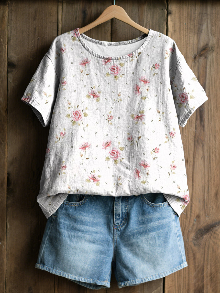 Women's Pink Flowers Print Casual T-Shirt gracestitchs
