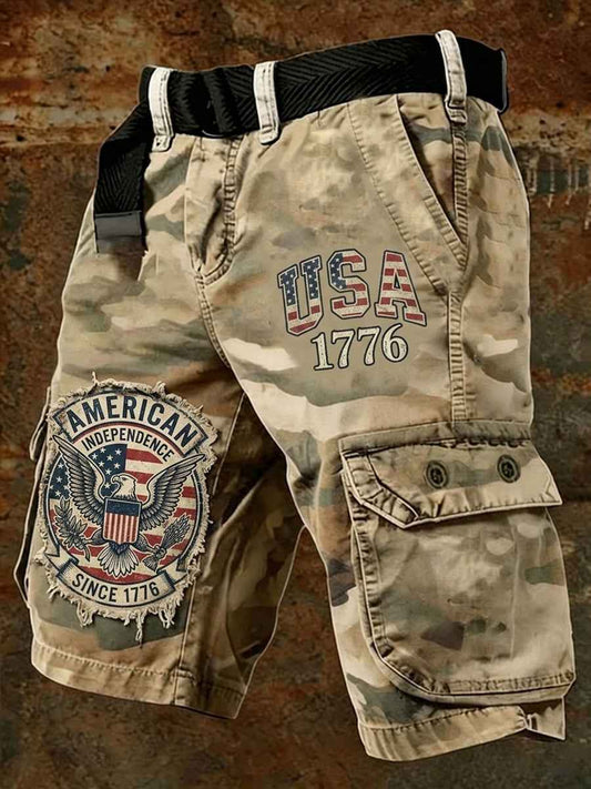 Men's USA 1776 Camouflage Print Casual Cargo Shorts