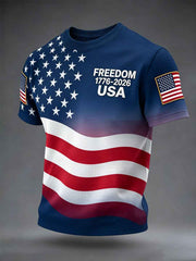 Men's Freedom 1776-2026 USA Flag Print Casual Independence Day Patriotic Tee