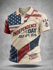 Men's Independence Day USA Flag Print Casual Patriotic Polo