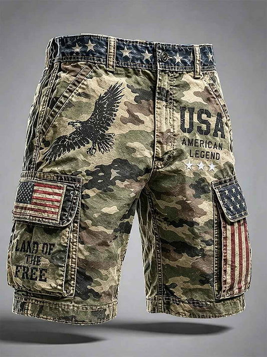 Men's Independence Day Retro American Flag And Eagle Camouflage Art Print Casual Shorts