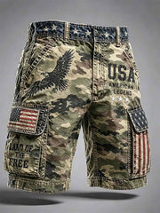 Men's Independence Day Retro American Flag And Eagle Camouflage Art Print Casual Shorts