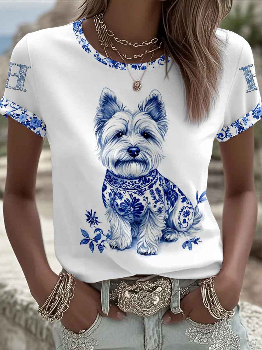Women's Animal Dog Retro Unisex Casual Short-Sleeve T-Shirt