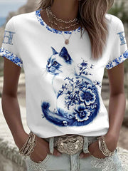 Women's Animal Cat Retro Unisex Casual Short-Sleeve T-Shirt