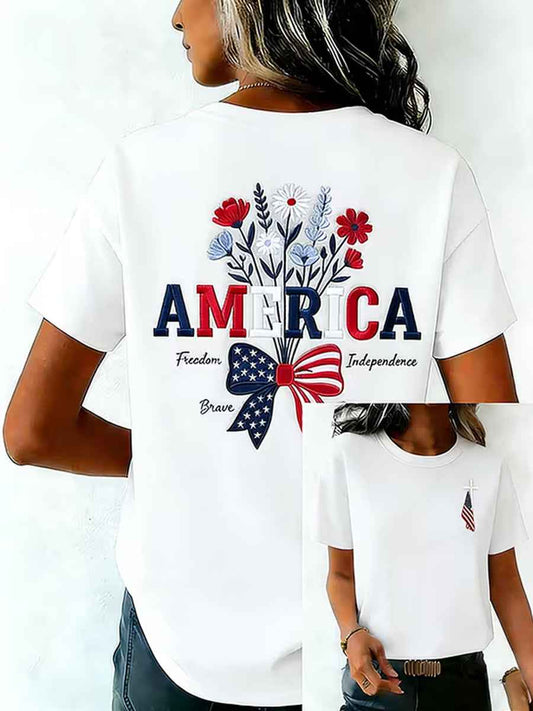 Women's Independence Day USA Flag Print Tee