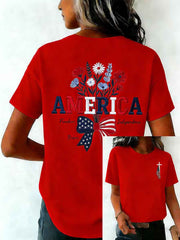 Women's Independence Day USA Flag Print Tee