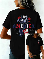 Women's Independence Day USA Flag Print Tee